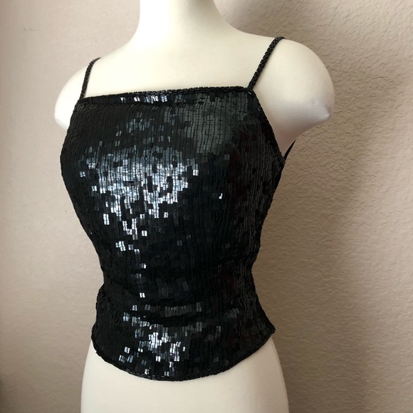 🚫 SOLD VTG Beaded/Sequined Black Top w/ Tie Back - Picture 5 of 10